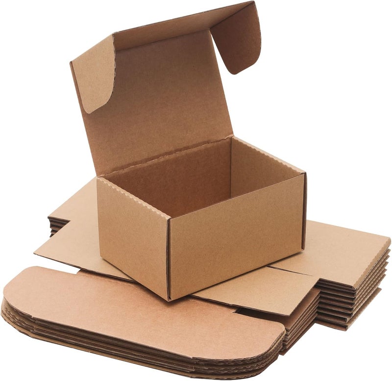 YOUNGKEE 10 Pack Small Shipping Boxes 6x4x3'' Corrugated Small Cardboard Boxes for Shipping, Recyclable Packaging Boxes for Business, Mailer, Gift Packing, Crafts Packing, Jewelry Box, Brown - Image 1
